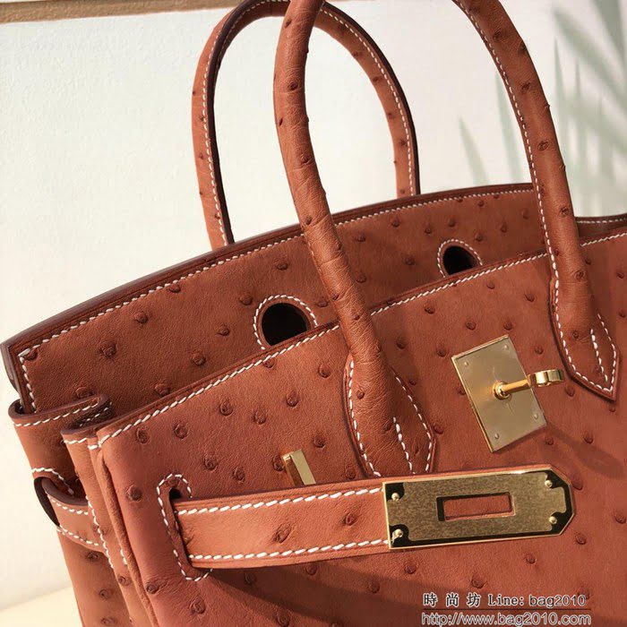 HERMES愛馬仕 鉑金包 Birkin 30 南非原產KK級鴕鳥皮 頂級工藝 手縫蠟線 時尚手提肩背包  Ama1414